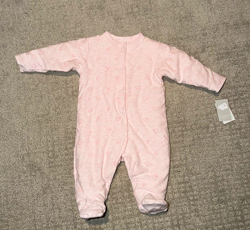 Baby pink heart print footed - print,