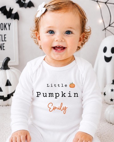 Personalised pumpkin baby grow - personalised,